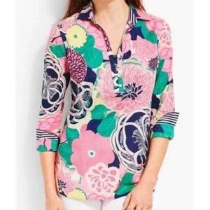Talbots Women’s Pink Blue Green Floral Long Sleeve Tunic Shirt Size S